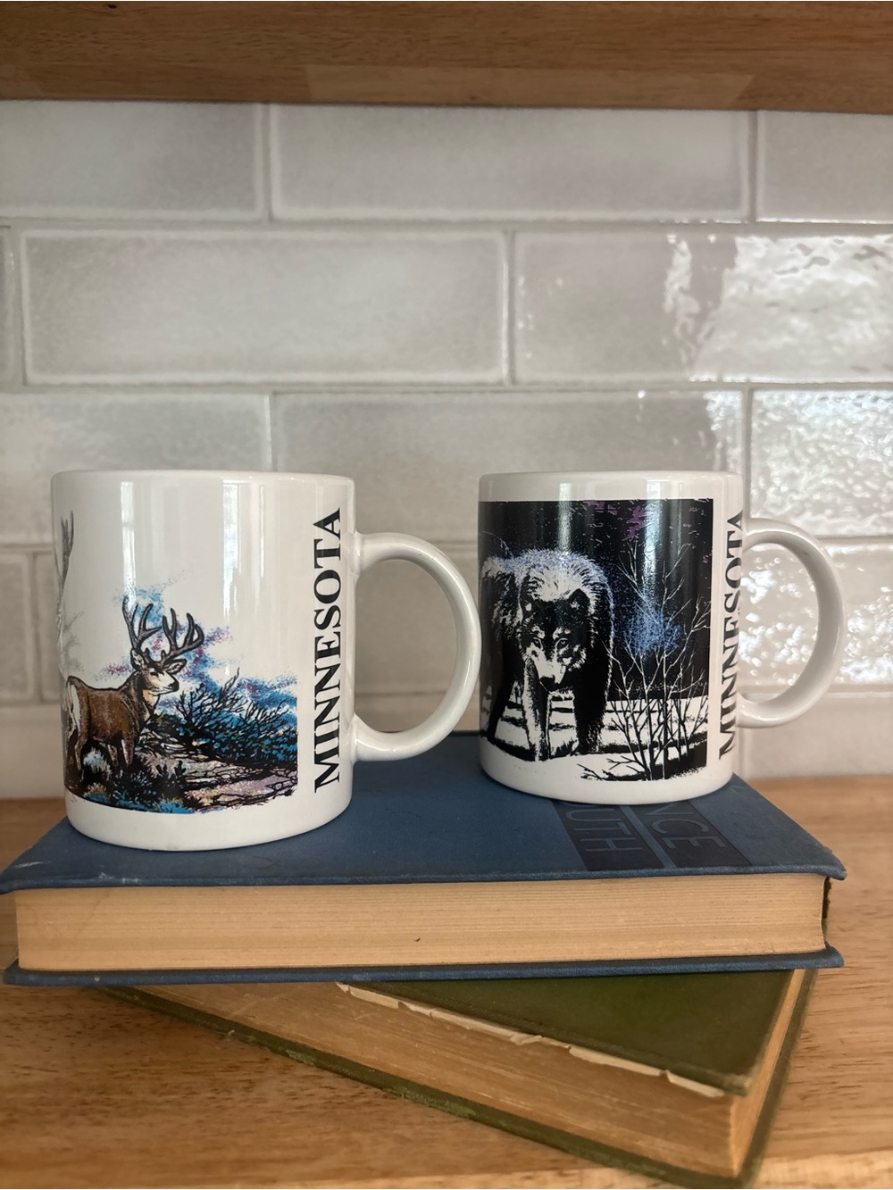 Sansegal Set 2 Minnesota Wildlife Ceramic Coffee Mugs Wolf Deer